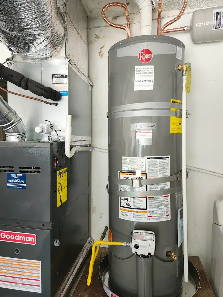 Water heater and connected piping in a utility space